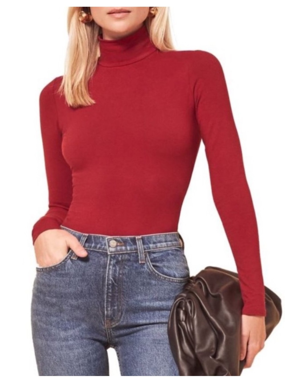 Reformation Jeans Navia Red Long Sleeve Turtleneck Bodysuit size 2X